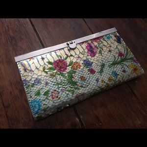 Floral Metallic Wallet Clutch